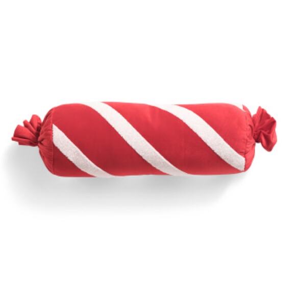 Peppermint Candy Cane Bolster Pillow Red White Stripe Plush Holiday Decor 20" - Picture 3 of 6